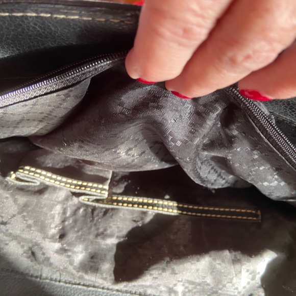 Pleather satchel with nylon lining and baseball top stitching - Picture 3 of 16